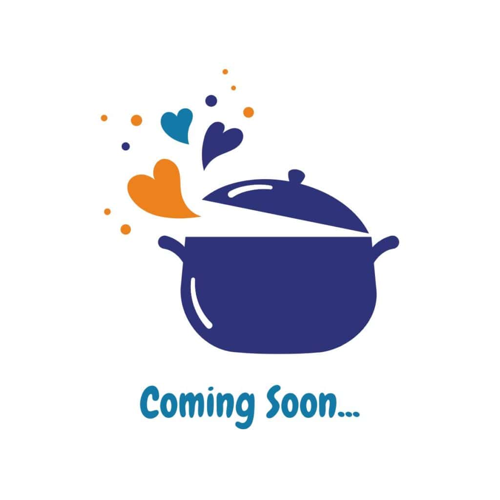 A blue pot with tilted lid releases colorful hearts; Coming Soon… text appears below.